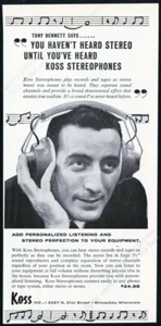 1961 Koss auriculares estéreo estéreo Tony Bennett foto vintage anuncio impreso - Imagen 1 de 7