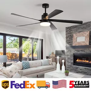 65 inch Ceiling Fan Light Modern Black Flush Mount With Remote Control LED Kit - Picture 1 of 10