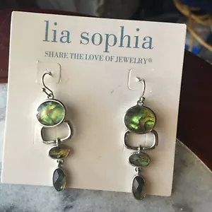 Lia Sophia “Moonlight” Tiered Abalone MOP & Silver Tone Dangle Earrings 2" new - Picture 1 of 2