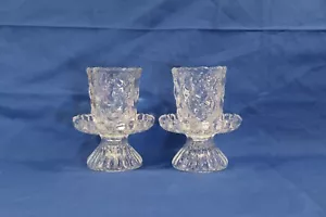 Partylite Clear Glass Crystal Candle Holder Set of 2 w/ Box Base Ruffled Quilted - Picture 1 of 11