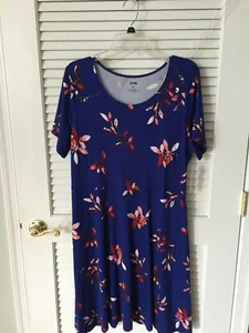 Brand New EVRI Short Sleeve Royal Blue Floral Aline Dress, Size 0X - Picture 1 of 3