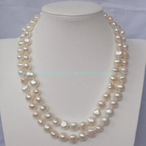 Natural 8-9mm South Sea Freshwater White Baroque Cultured Pearl Necklace 18-45" - Picture 1 of 10