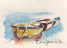 ACEO ATC original Watercolor Colorful Boat #8