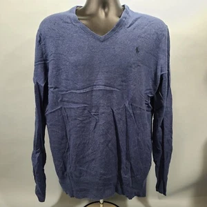 Polo Ralph Lauren leichter Pullover mit V-Ausschnitt 100 % Merinowolle blau Herren Größe XL - Bild 1 von 6