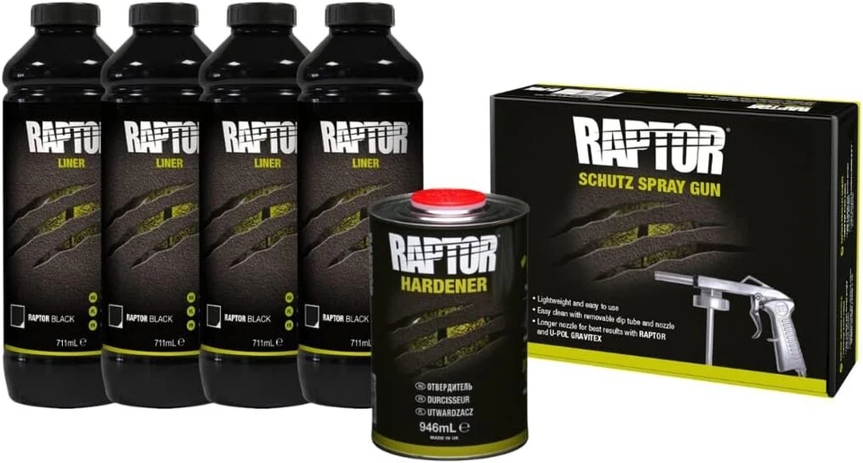 U-Pol Raptor Kit Vernice Protettiva bedliner 4L+ Pistola - NERO - Bild 1 von 4