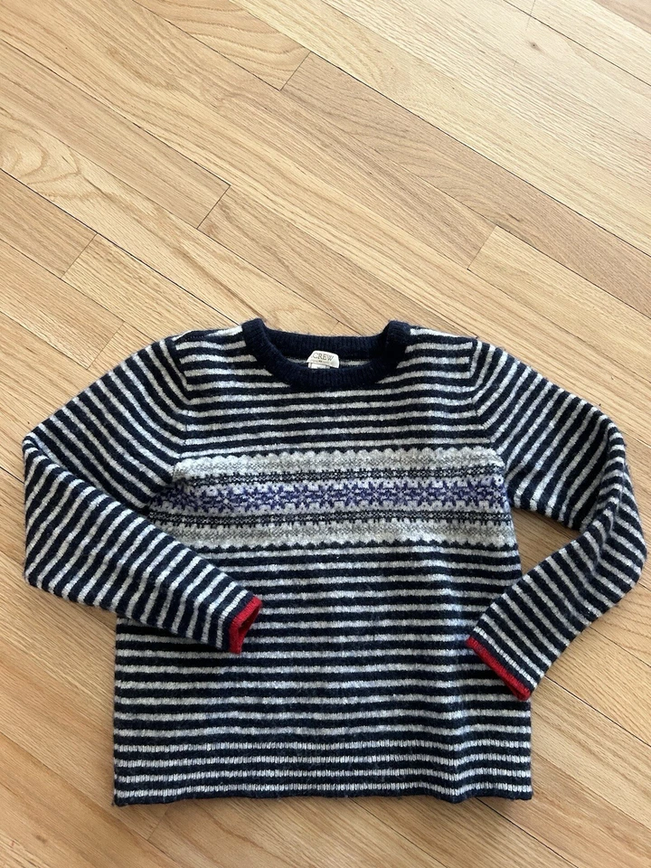 J Crew Youth Medium Merino Wool Blend Sweater Navy White Nordic Modern Winter - Image 1 of 4