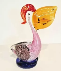 Murano-Stil GEBLASENE KUNST GLAS VOGEL PELIKANFIGUR mit Fisch Briefbeschwerer 7" - Bild 1 von 9