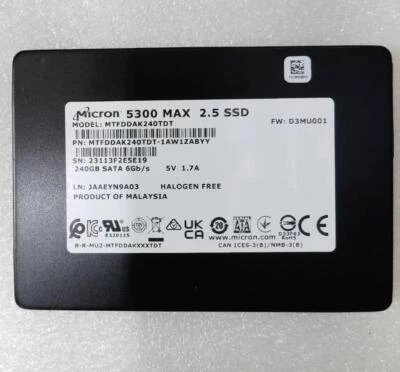 Micron 5300 MAX 240GB SSD 6Gb/s SATA Solid State Drive MTFDDAK240TDT-1AW1ZABYY - Bild 1 von 2