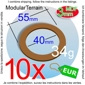 10x 3mm MDF Adapter 40mm To 55mm Round Base Socle War Hammer 40K Age Of Sigmar - Imagen 1 de 7