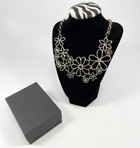 Lydell NYC Gold Tone Ornamental Flower Statement Necklace with Rhinestones 18-21 - Picture 1 of 5