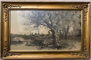 Antica acquaforte 1892 Uno scorcio del villaggio di Ernest C. Rost incorniciata 30”x19” - Foto 1 di 8