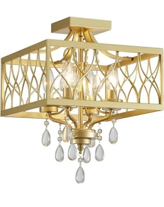 Farmhouse Crystal Ceiling Light Fixture, 4-Light Semi Flush Mount Crystal Chande - Picture 1 of 5