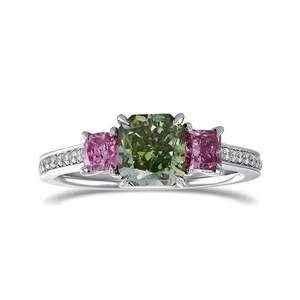 Fancy Intense Green 14k White Gold Ring IGI Radiant 2.27 Carat Lab Grown Diamond - Picture 1 of 11