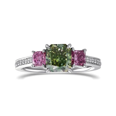 Fancy Intense Green 14k White Gold Ring IGI Radiant 2.27 Carat Lab Grown Diamond - Image 1 of 4