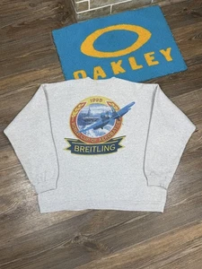90's Vintage Breitling 1995 World Cup Of Aerobatics Big Logo Gray Sweatshirt XL - Picture 1 of 17