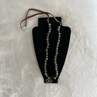 Boho Beaded Necklace with Adjustable Leather Strap Gold Bird Pendant - Image 1 of 4