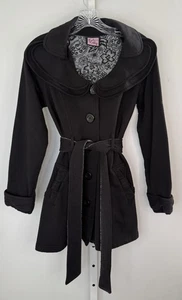 Trench coat negro L.A. Kitty chaqueta para mujer L (juniors L / Women’s S/M) con cinturón - Imagen 1 de 13