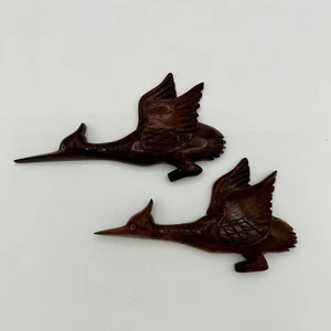 Vintage geschnitzte Holz Vogel Wandkunst - 2 Paar fliegender Reiher/Kranich rustikale Deko - Bild 1 von 15