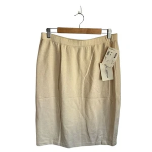NWT St. John Collection Knit Pencil Skirt Knee Length Ivory Cream Off White 14 - Picture 1 of 4