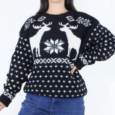 VTG 90’s GAP 100% Wool Sweater Reindeer Ski Snow Winter Apres Ski Snow Bunny - Image 1 of 4
