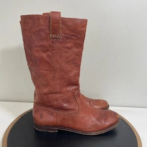 Frye Melissa Button 2 Women Size 9M Cognac Brown Leather Riding Boots Pull On - Picture 1 of 12