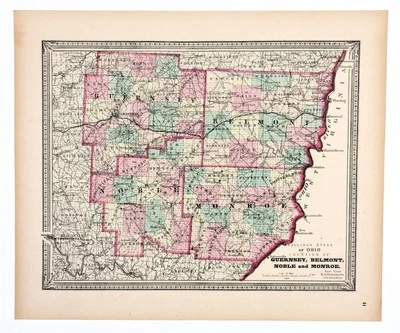 Mapa del condado de OHIO 1868 GUERNSEY NOBLE BELMONT MONROE original (14X11)   Foto 1 de 4