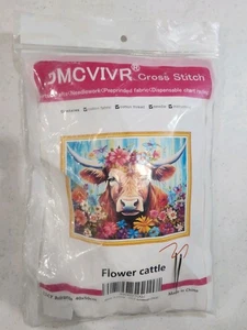 NUEVO Dmcvivr Punto de Cruz "Flor Ganado" Highland Flor de Vaca Hágalo Usted Mismo Kit Artesanal Conjunto - Imagen 1 de 5