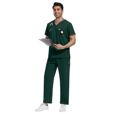 Conjunto de exfoliante médico para hombre uniforme de cuello en V que absorbe la humedad para dentistas de SPA enfermeras Foto 1 de 4