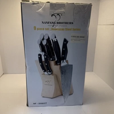 NANFANG BROTHERS 9 Piezas Juego de Cuchillos Damasco Con Bloque, Mango Ergonómico Chef... Foto 1 de 4