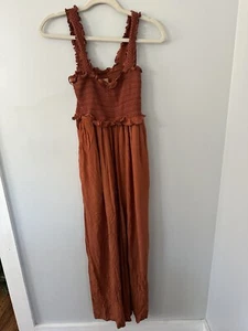 Urban Outfitters Women’s S Wide Leg Greta Jumpsuit Orange Bohemian Knit - Picture 1 of 8
