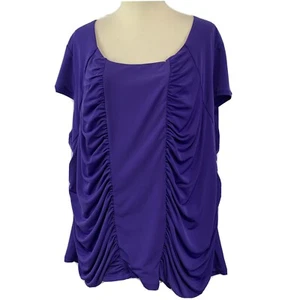 Cato Damen lila Rundhals stretchig gerafft Bluse Top Übergröße 26/28 - Bild 1 von 9