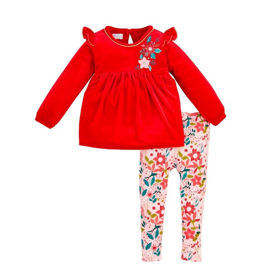 Conjunto de túnica y leggings Mud Pie H4 Navidad niña flor de pascua 11880006 - Elige talla Foto 1 de 1