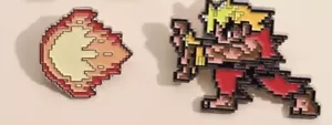 Retro Ken Street Fighter Pin Badges Pixel 2 Piece Collect All 3 Gaming gift bag - Picture 1 of 3