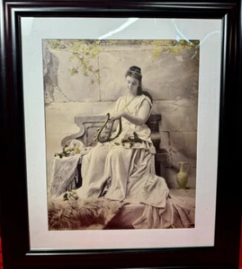 Antique Large 1896 Victorian 16x20 Schram Bros Albumen Photo Girl Playing Harp - Picture 1 of 24