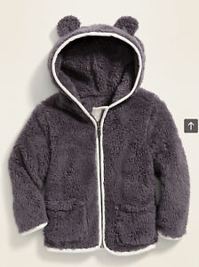 Old Navy Toddler Girl Sherpa Critter Jacket Hoodie Coat Gray Size 4T