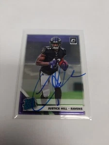 Tarjeta de fútbol americano de novato autógrafo en persona de los Justice Hill de los Baltimore Ravens - Imagen 1 de 2