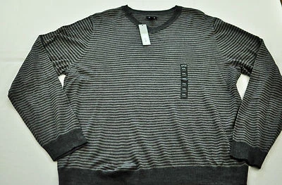 Men's APT. 9 sweater size large gray stripe wool blend pullover v-neck long sle - Image 1 of 4