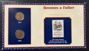 Monedas de 100 años de Lincoln (1931 1932) y sello (1984) - se convierte en padre - Imagen 1 de 5