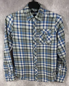 Zoo York Flannel Shirt Mens Small Button Plaid Blue Gray Cotton Grunge Gorpcore - Picture 1 of 5