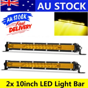 2X 10inch Yellow LED Light Bar Slim Spot Flood Combo Work Driving Lights OffRoad - Picture 1 of 13