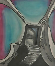 Clearance Sale Painting Signed Nowhereland Surreal Fantasy Stairs Mike Goin