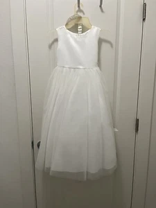 Flower Girl Dress Satin And Tulle With Embellished Belt - Picture 1 of 12