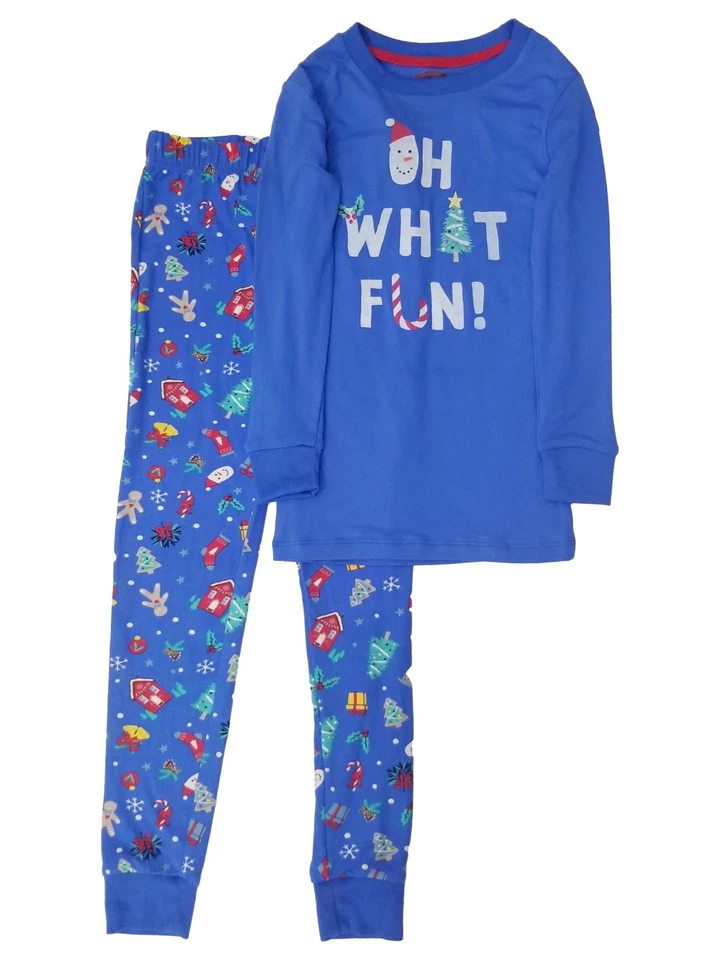 Boys Blue Christmas Pajamas Oh What Fun Soft Shirt & Sleep Pants Set - Image 1 of 1