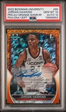 2022-23 Bowman Chrome University Prospect Auto Orange Shim Jordan Hawkins PSA10