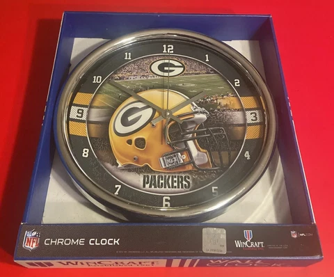 GREEN BAY PACKERS Chrome Round 12" Wall Clock Battery Helmet Logo NFL WinCraft Cover