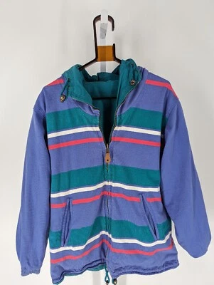 LL Bean Vintage 90s Reversible Windbreaker Hoodie Purple Turquoise Jacket Boho L - Изображение 1 из 4