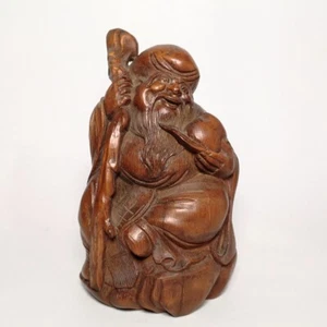 6.7 Inch Chinese Bamboo Roots Hand Carved Old Man Longevity Statue Collection - Picture 1 of 6