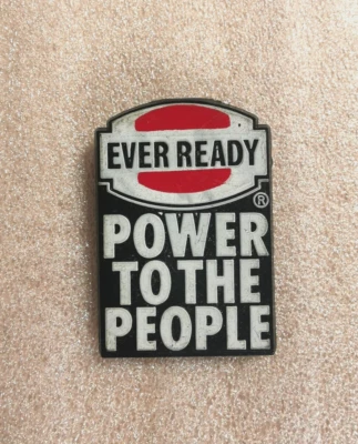 EVER-READY 'POWER TO THE PEOPLE' safety pin fixing lapel badge Vintage 1980s - Image 1 of 2