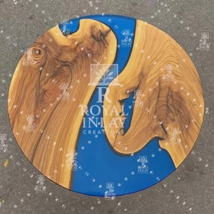 21" River Resin & Wood Round Table | Handmade River Art | Epoxy Table - Picture 1 of 13