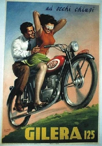 TARGA VINTAGE Pubblicità MOTO GILERA 125 "AD OCCHI CHIUSI" ADVERTISING PLATE  - Foto 1 di 2